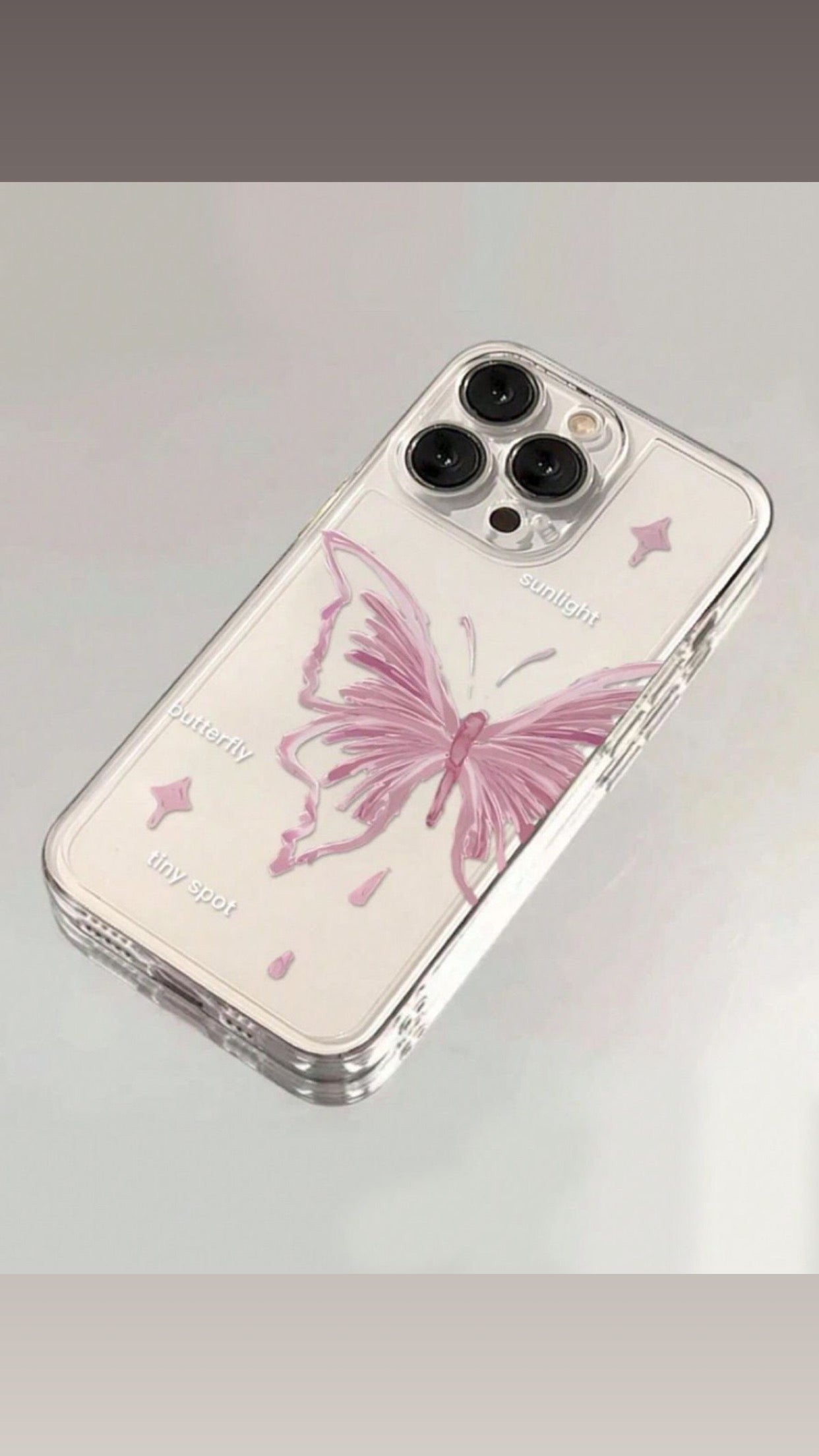 Pink Butterfly transparent Case With charm